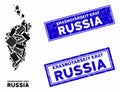 Mosaic Krasnoyarskiy Kray Map and Grunge Rectangle Stamps