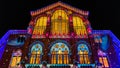 mosaic of lights on the facade of this building, lights of sant Pau in Barcelona, modern art concept