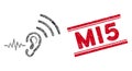 Listen and Transmit Mosaic and Grunge Mi5 Stamp with Lines Royalty Free Stock Photo