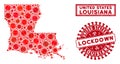 Mosaic Louisiana State Map and Scratched Lockdown Watermarks