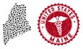 Mosaic Maine State Map with Distress Clinic Stamp Seal