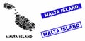 Mosaic Malta Island Map and Scratched Rectangle Stamp Seals