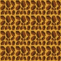 Mosaic of many ovals of different sizes on a yellow background. Abstract bitmap of yellow, brown and dark brown colors