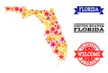 Star Mosaic Map of Florida State and Rubber Watermarks