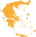 Mosaic Map of Greece - Gold Collage of Debris Elements in Yellow Tones
