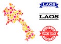 Star Mosaic Map of Laos and Rubber Stamps