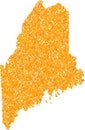 Mosaic Map of Maine State - Gold Collage of Debris Elements in Yellow Tinges