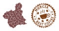 Mosaic Map of Murcia Province with Coffee and Distress Stamp for Best Coffee