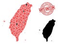 Rubber Anti-Vaccine Watermark and Demographics with SARS Virus Mosaic Map of Taiwan