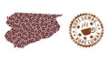 Mosaic Map of Warmian-Masurian Voivodeship with Coffee Beans and Kopi Luwak Distress Mark