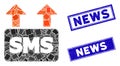 Mass SMS Sending Mosaic and Grunge Rectangle News Stamps