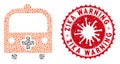 Collage Medical Bus Icon with Coronavirus Textured Zika Warning Seal