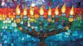 Mosaic Menorah with Seven Flames Royalty Free Stock Photo