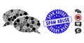 Mosaic Message Clouds Icon with Scratched Spam Abuse Stamp