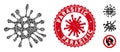 Mosaic Microbe Icon of Rugged Items with Coronavirus Textured Parasitic Seal