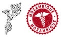 Mosaic Mozambique Map with Scratched Clinic Seal