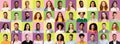 Mosaic Of Multicultural People Faces Smiling Over Colorful Studio Backgrounds