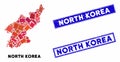 Mosaic North Korea Map and Distress Rectangle Stamps
