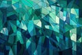 mosaic of overlapping cubist shapes in cool shades of blue and green, creating a soothing and calming wallpaper design