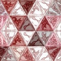 Geometric mosaic pattern pastel colors brown, wine, grenadine and white triangle