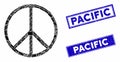 Peace Symbol Mosaic and Scratched Rectangle Pacific Stamp Seals Royalty Free Stock Photo