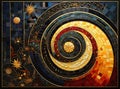 Mosaic Piece: Spiral Design Gold Blue Treasure Planet Rich Deep