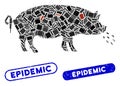 Collage Pig Plague Icon with Coronavirus Grunge Epidemic Seal