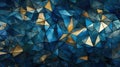 Mosaic polygonal abstract background blue and gold