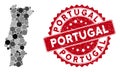 Mosaic Portugal Map and Scratched Circle Watermark