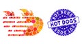 Mosaic Rush Fire Icon with Distress Hot Dogs Seal