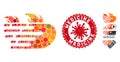 Mosaic Rush Fire Icon with Coronavirus Grunge Medicine Seal