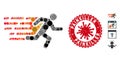 Mosaic Rush Running Man Icon with Coronavirus Scratched Painkiller Seal
