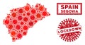 Mosaic Segovia Province Map and Grunge Lockdown Stamp Seals Royalty Free Stock Photo