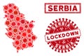 Mosaic Serbia Map and Scratched Lockdown Watermarks