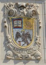 Mosaic shield of renowned port city Liverpool at the facade of United States Lines-Panama Pacific Lines Building