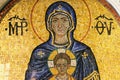 Mosaic showing Virgin Mary and Jesus Christ inside a Christian orthodox church Royalty Free Stock Photo