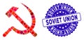 Mosaic Sickle and Hammer Icon with Grunge Soviet Union Seal Royalty Free Stock Photo