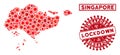Mosaic Singapore Map and Grunge Lockdown Watermarks