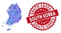 Mosaic South Korea Map and Grunge Circle Watermark