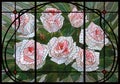 Mosaic Stained Glass White Roses on a green background in art nouveau style frame Royalty Free Stock Photo