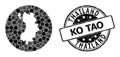 Mosaic Stencil Circle Map of Ko Tao and Grunge Stamp