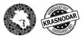 Mosaic Stencil Round Map of Krasnodarskiy Kray and Grunge Stamp