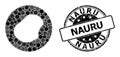 Mosaic Stencil Round Map of Nauru and Grunge Stamp