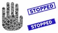 Stop Hand Mosaic and Distress Rectangle Stopped Stamps Royalty Free Stock Photo