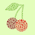 Mosaic-style cherries on light green background