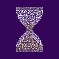 Mosaic-style hourglass on purple background