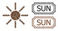 Sun Distress Rubber Stamps with Notches and Sun Mosaic of Coffee Seeds Royalty Free Stock Photo