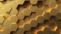Mosaic surface with moving golden hex shapes.