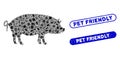 Mosaic Swine Icon with Coronavirus Distress Pet Friendly Stamp