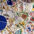 Mosaic tile decoration, broken glass, Park Guell, Barcelona, Sp Royalty Free Stock Photo